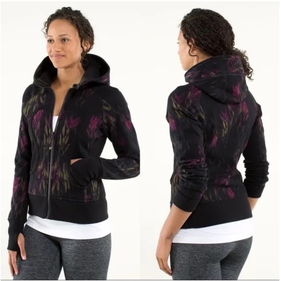 lululemon athletica Jackets & Blazers - RARE Lululemon Midnight Iris Floral Hard to Find Yoga Running Scuba Hoodie